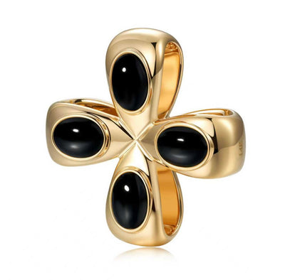 14K Black Agate Cabochon cross / clover/ pendant / glider for necklaces or collars. Palm Beach made by local designers Pelimingo Palm Beach