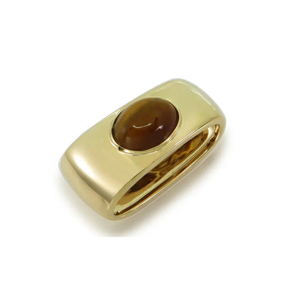 18k yellow gold Tiger Eye Cabochon Glider in polish gold. Glides on necklace or collar or chain. Made by local palm beach jewlery design team Pelimingo