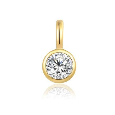14k yellow gold solitaire diamond pendant bezel set. Worn on a necklace, collar or chain. Designed by jewelry team Pelimingo Palm Beach. Fine Jewlery, Palm Beach Style, lab grown stone
