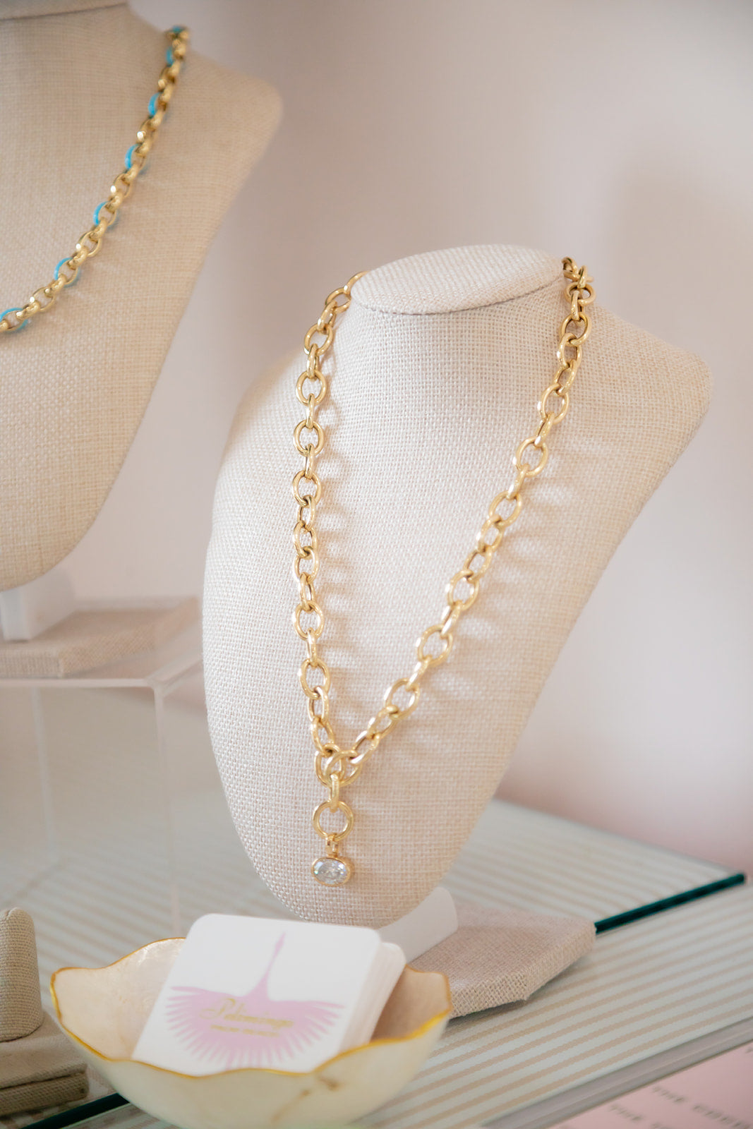 14k Yellow gold circular Phipps Chain 20" with the addition of a jump ring and diamond lab grown 4ct bezel pendant