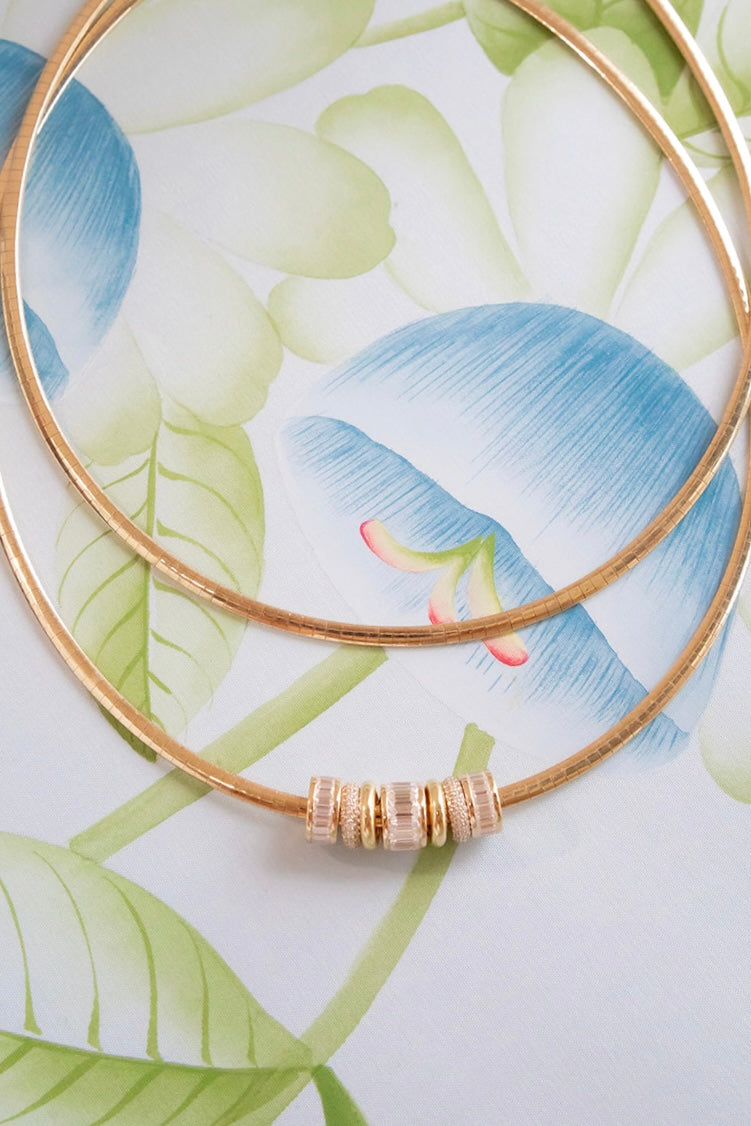 Diamond Rondelle Lab Grown set in 14K on our Palm Beach Collars with the addition of spacers.  Made by Palm Beach Design team Pelimingo.  Fine Jewlery