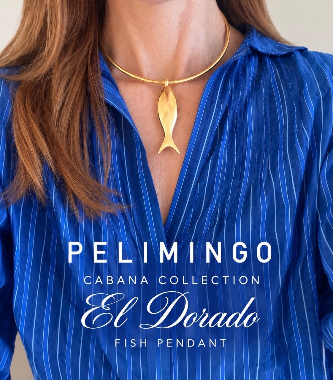 Pelimigo Fish Pendant made by jewelry design team Pelimingo in Palm Beach Florida.  Cabana Collection.  18k Vermeil.
