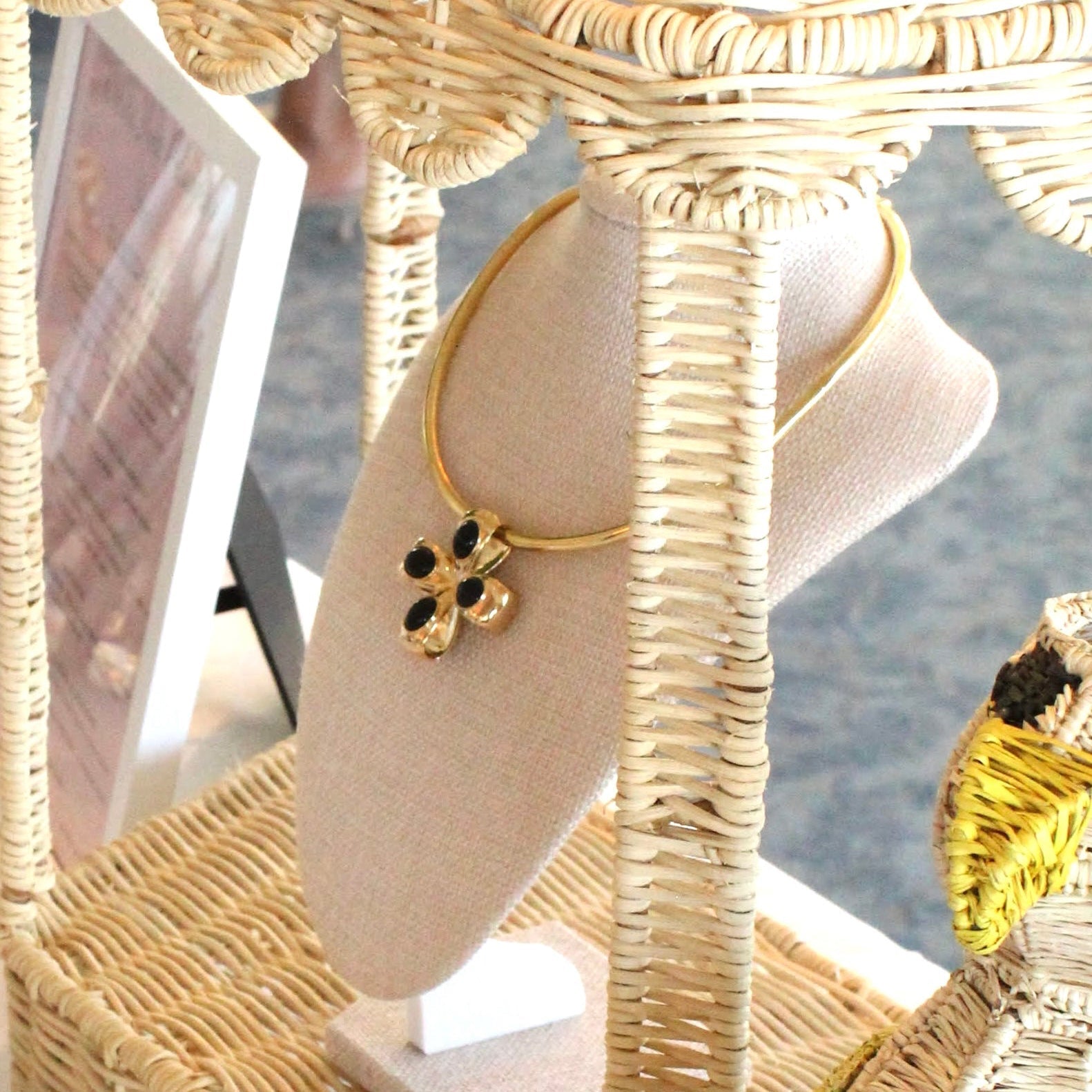 14K Black Agate Cabochon cross / clover/ pendant / glider for necklaces or collars.  Palm Beach made by local designers Pelimingo Palm Beach