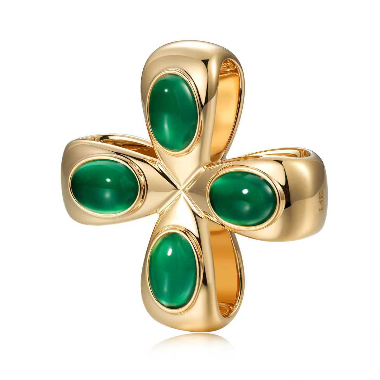 Everglades Glider, Cross, Clover in Green Agate with 14K yellow gold pendant.  Made in Palm Beach Florida local designers Pelimingo Palm Beach