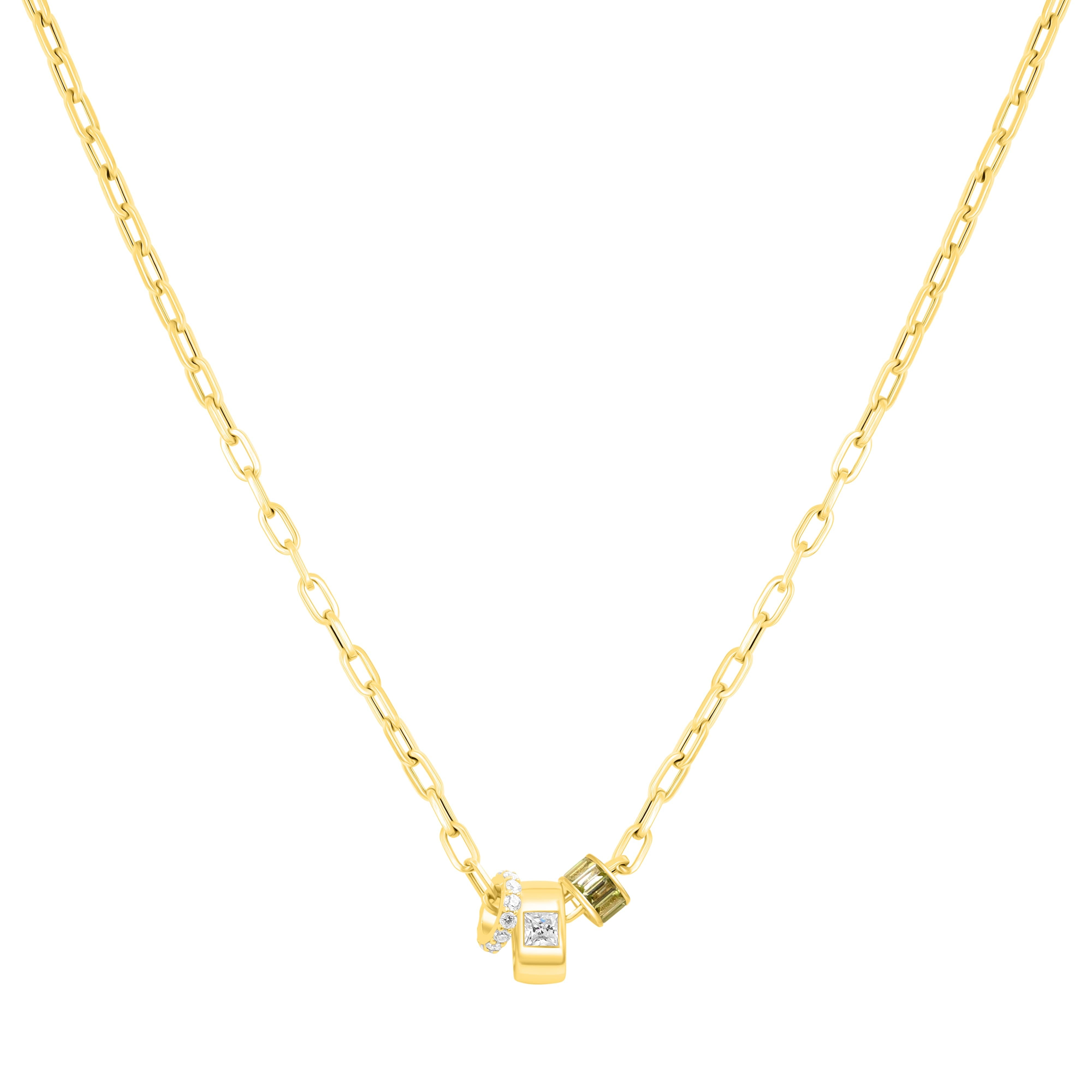 Gold necklace with a small pendant on a white background, Palm Beach Jewlery Designer, Pelimingo Palm Beach, Flagler Necklace, Rondelles and spacers