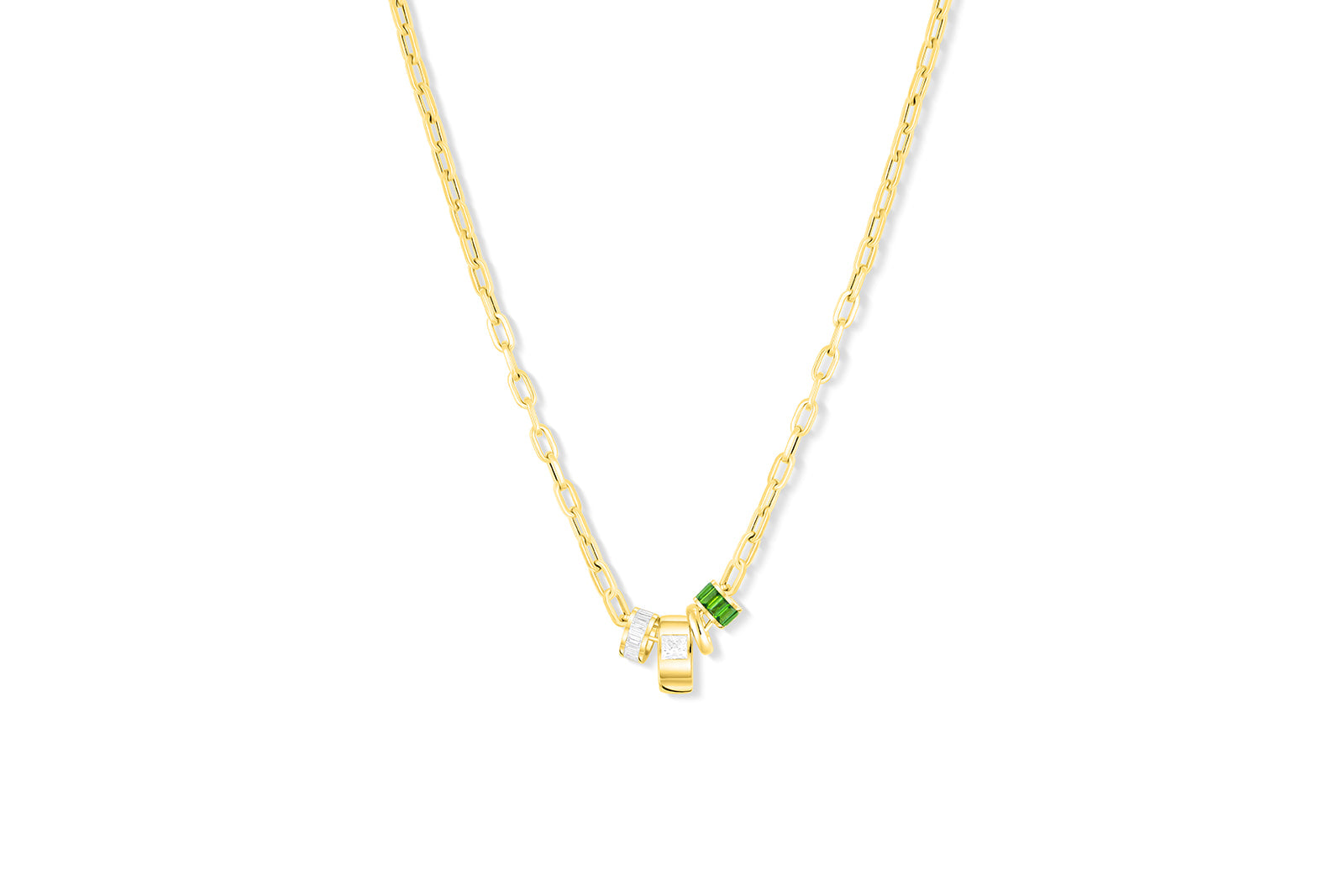 18K Yellow Italian Gold Chain in clip or geometric cable link pattern.  Called our Flagler Chain with rondelles and gliders attached