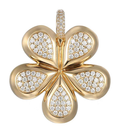 Lab Grown Diamond Flora Blossom Flower Pendant / Charm in Pave set in 14K yellow gold polished.  Fine Jewlery.  Made in Palm Beach Florida by design team Pelimingo Palm Beach Style