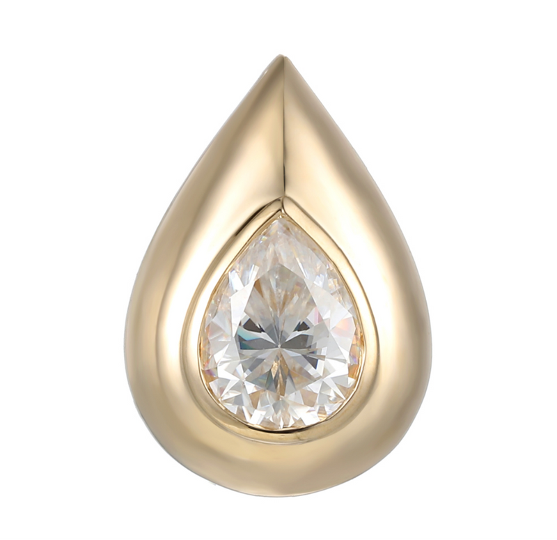 14K yellow gold petal / tear drop shape diamond drop in bezel setting.  Designed by jewelry makers in Palm Beach, Florida Pelimingo.  Local owned.  fine jewelry. women owned business