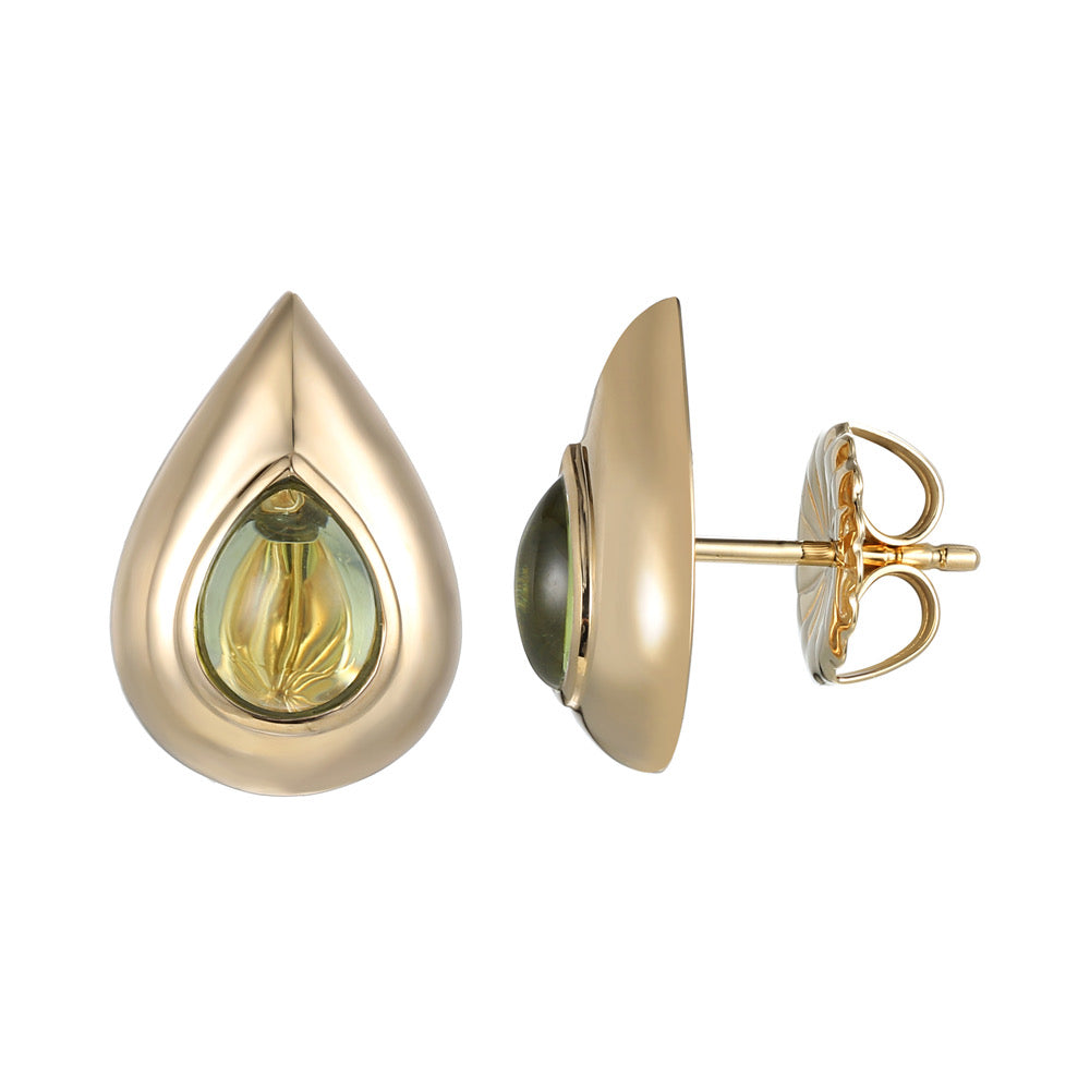 Flora Petal Peridot Cabochon Earrings