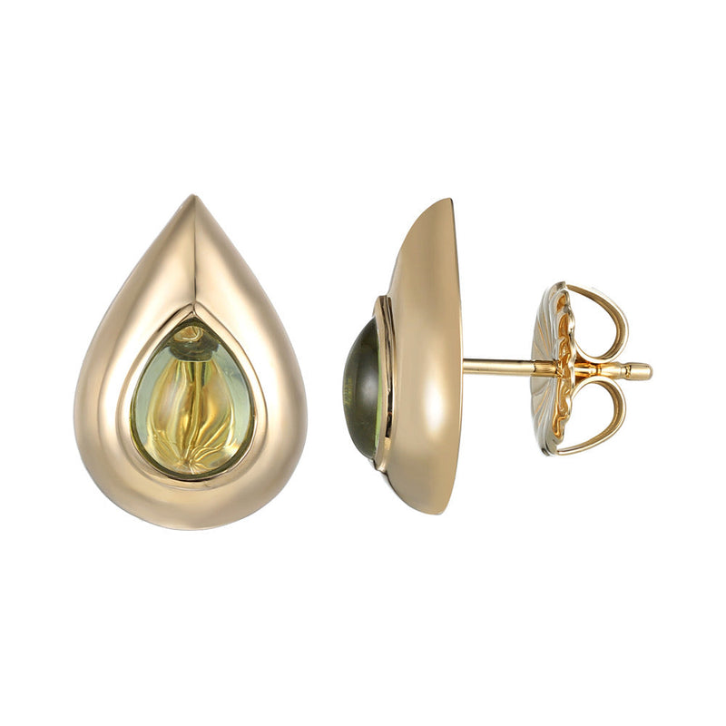 Flora Petal Peridot Cabochon Earrings