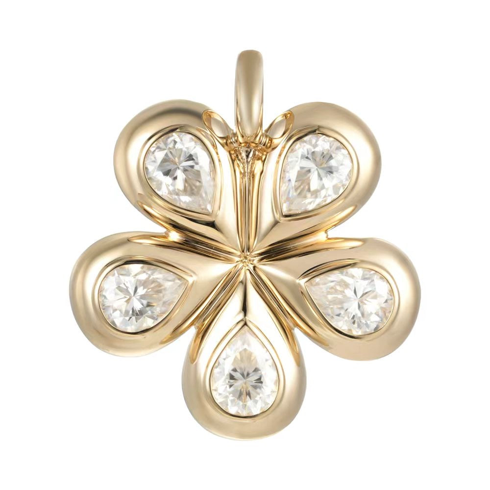 Pelimingo Palm Beach's Flora Blossom Flower in Lab Diamonds set  in 14K yellow gold high polished.  Perfect to wear on a chain or collar.  Palm Beach Style, Fine Jewlery