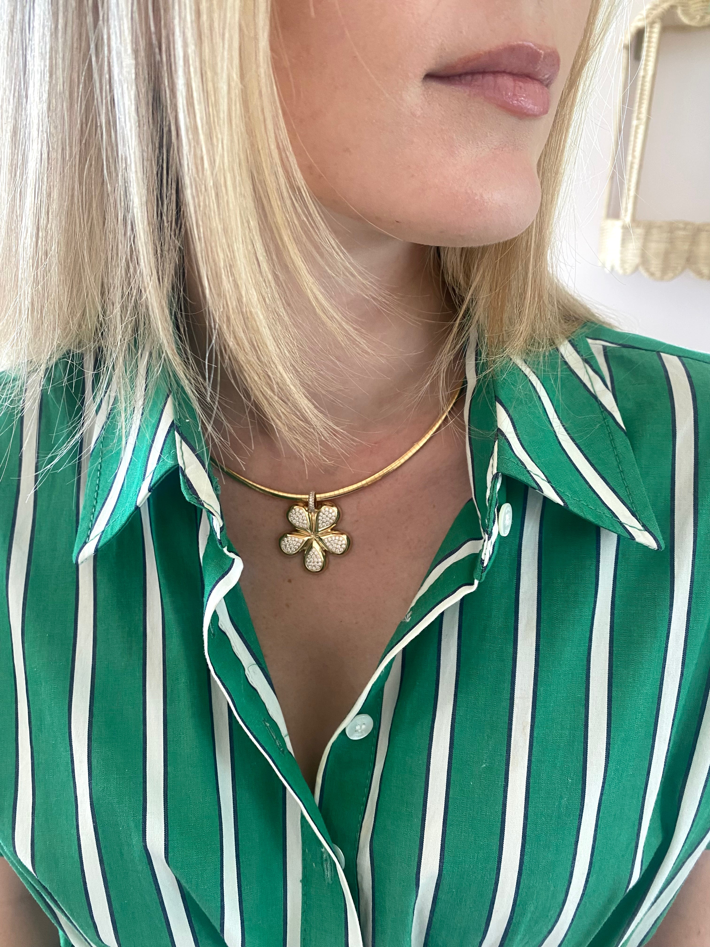 Lab Grown Diamond Flora Blossom Flower Pendant / Charm in Pave set in 14K yellow gold polished.  Fine Jewlery.  Made in Palm Beach Florida by design team Pelimingo Palm Beach Style
