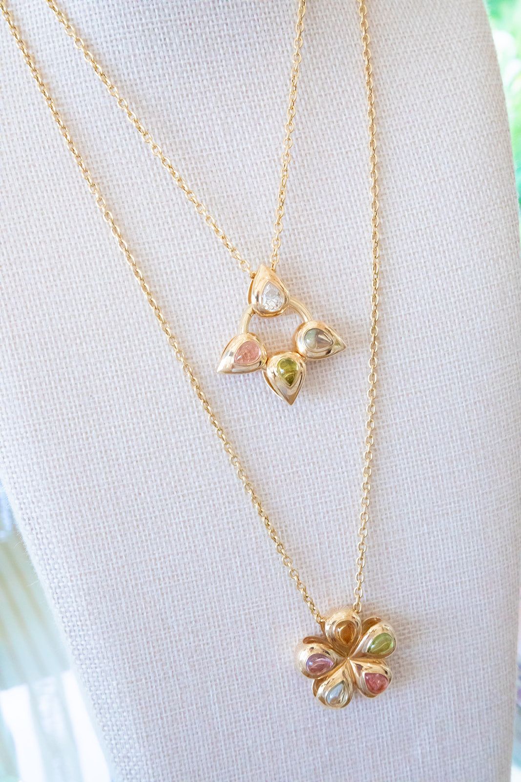 From our Flora Blossom Collection, meet our Flower Petal in cabochons colors all set in 14K yellow gold.  Can be worn alone or with others.  Worn on a necklace, chain, color or add to a jump ring.  Made in Palm Beach Florida by design team Pelimingo Palm Beach