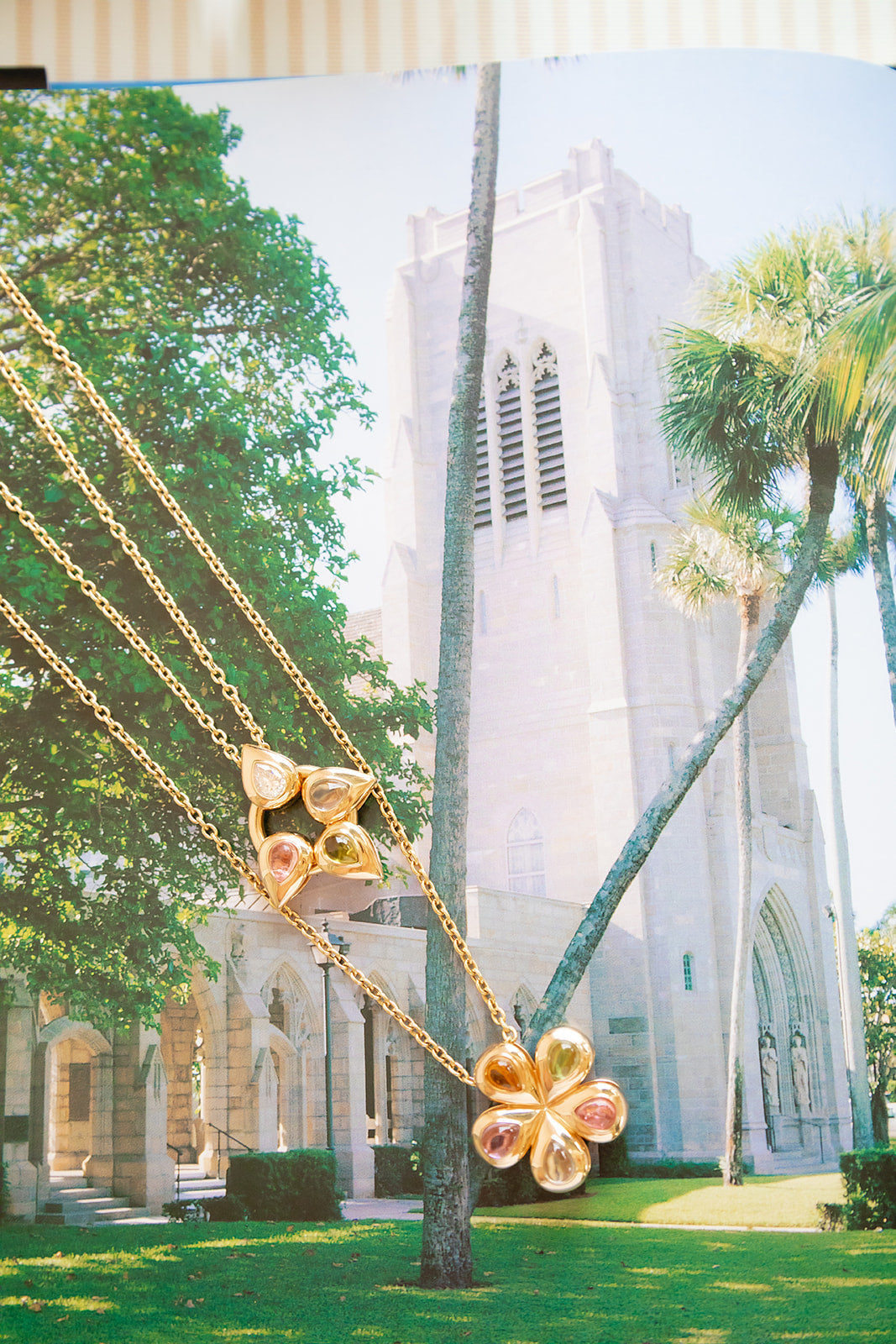 From our Flora Blossom Collection, meet our Flower Petal in cabochons colors all set in 14K yellow gold.  Can be worn alone or with others.  Worn on a necklace, chain, color or add to a jump ring.  Made in Palm Beach Florida by design team Pelimingo Palm Beach