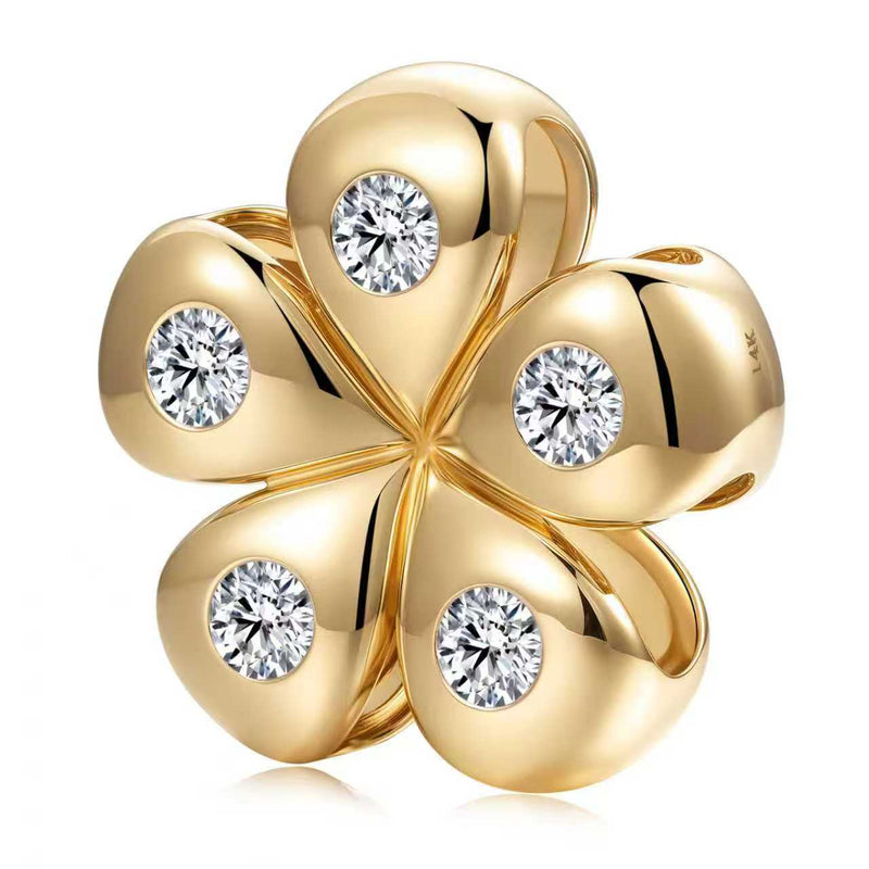 Flower Charm / Pendant / Glider for your necklace or collar.  Comes in 14K or 18K yellow gold with solitaire lab grown diamonds.  Made in Palm Beach Florida by local Design Team Pelimingo Palm Beach