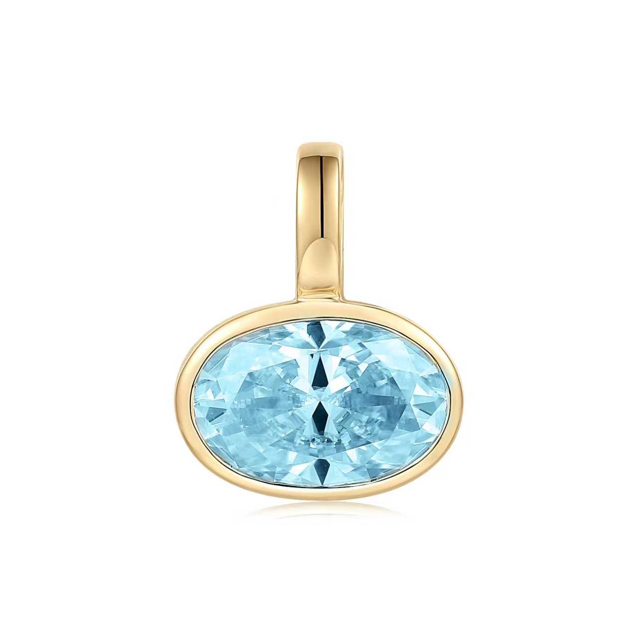 Light Blue Topaz Oval Pendant set in 14k yellow gold, 4cts, Palm Beach designed Pelimingo Palm Beach, fine jewlery