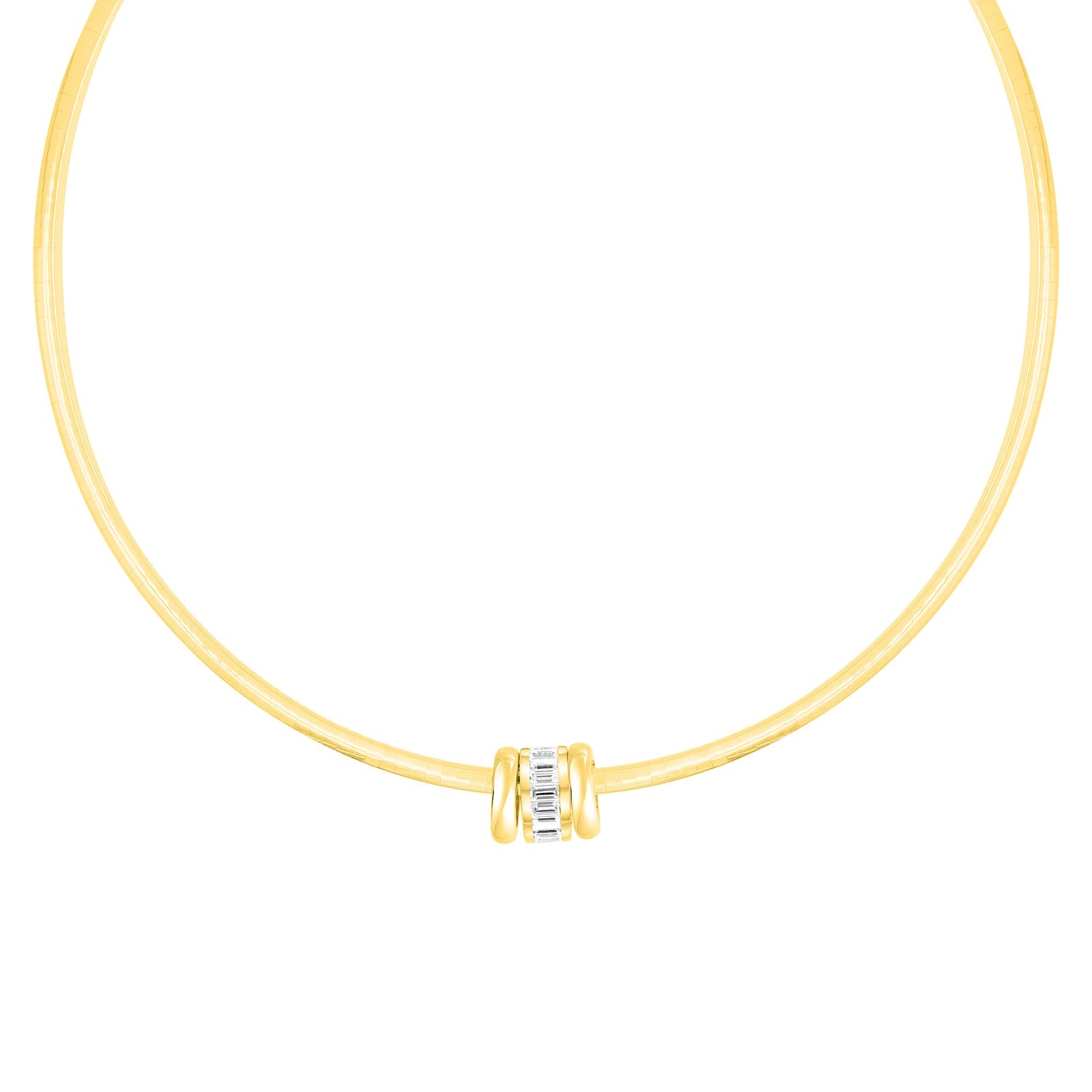 Diamond Rondelle Lab Grown set in 14K with two gold spacers on our Gold Coast Tube Collar