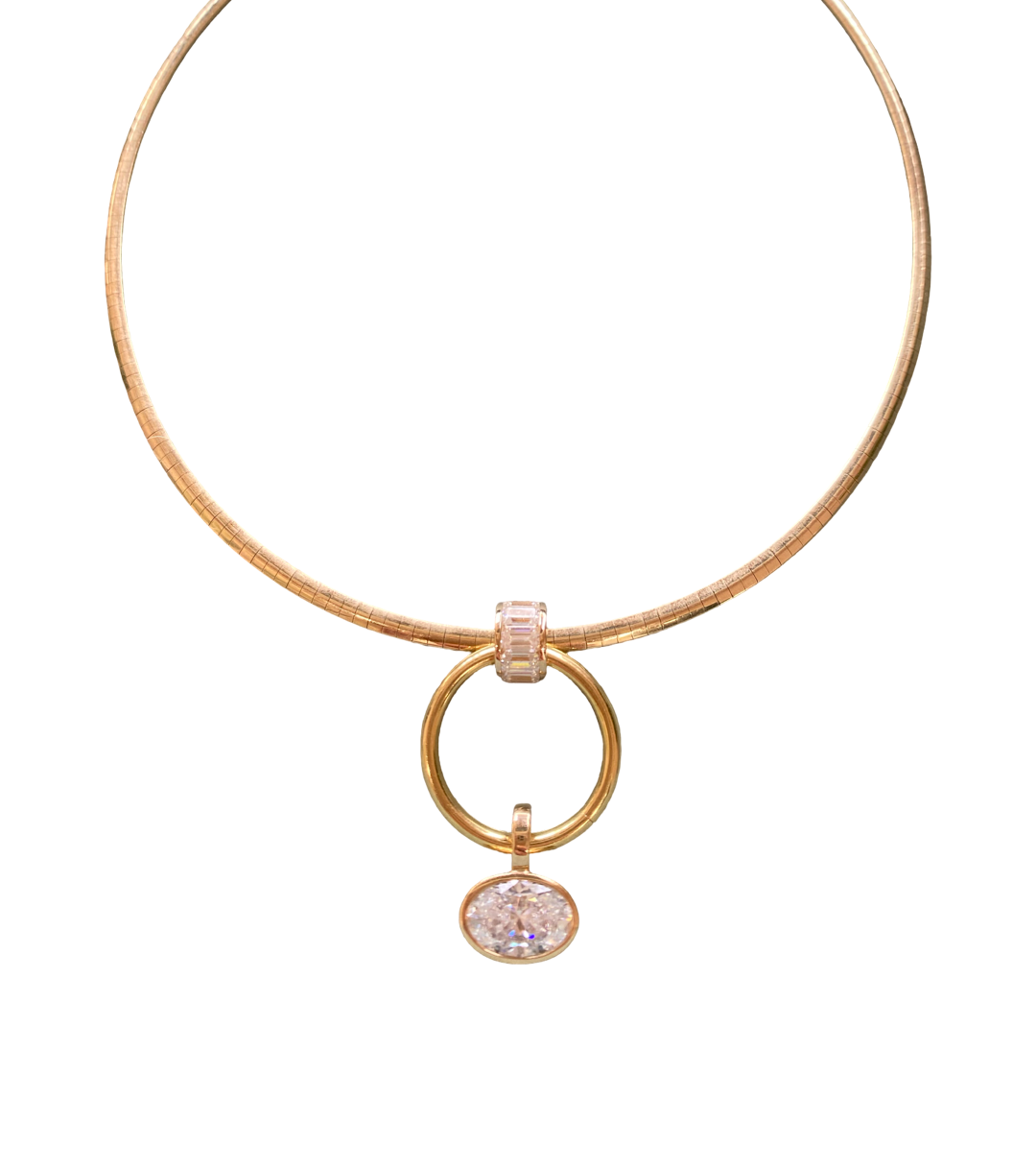 14k Yellow Gold oval diamond pendant / charm lab grown stone, 4ct, made by jewelry design team Pelimingo Palm Beach Florida fine jewelry, local business, women founded