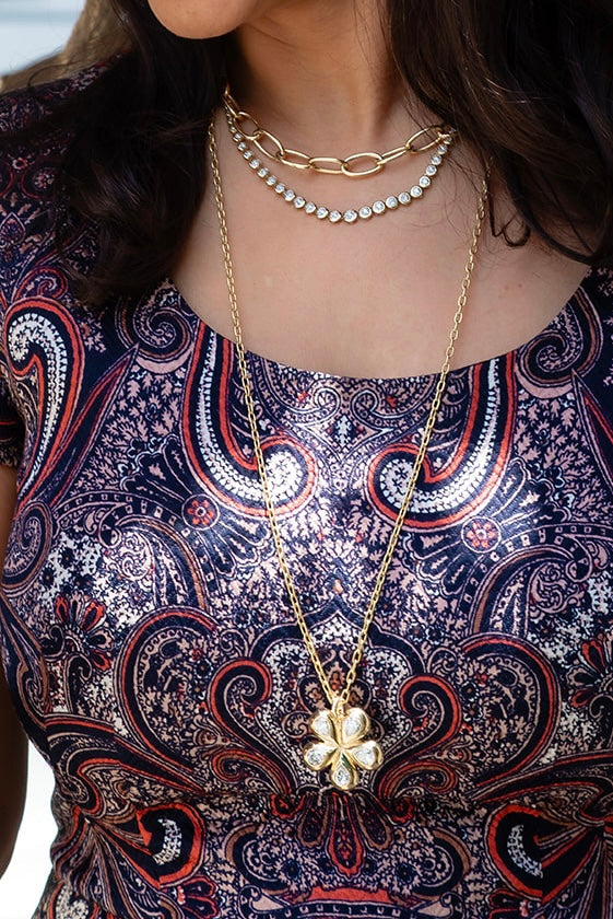 Pelimingo Palm Beach's Flora Blossom Flower in Lab Diamonds set  in 14K yellow gold high polished.  Perfect to wear on a chain or collar.  Palm Beach Style, Fine Jewlery