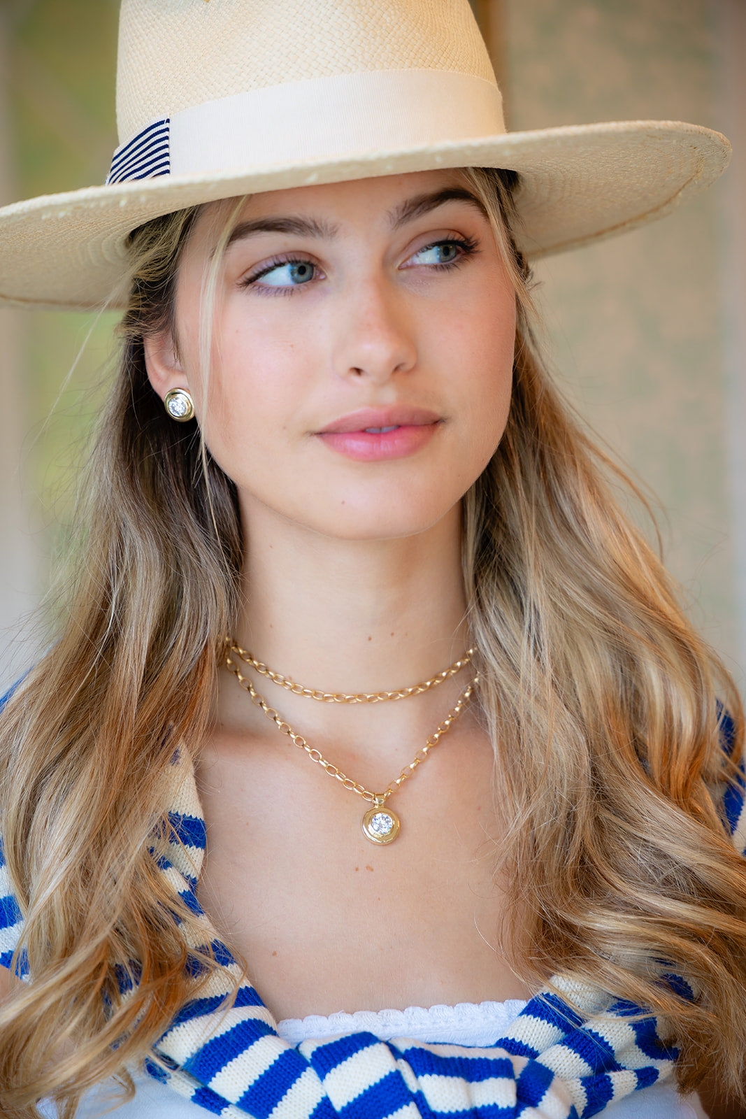 Palm Beach collar with double bezel set 14k yellow gold 2ct lab grown pendant Made in Palm Beach by design team Pelimingo