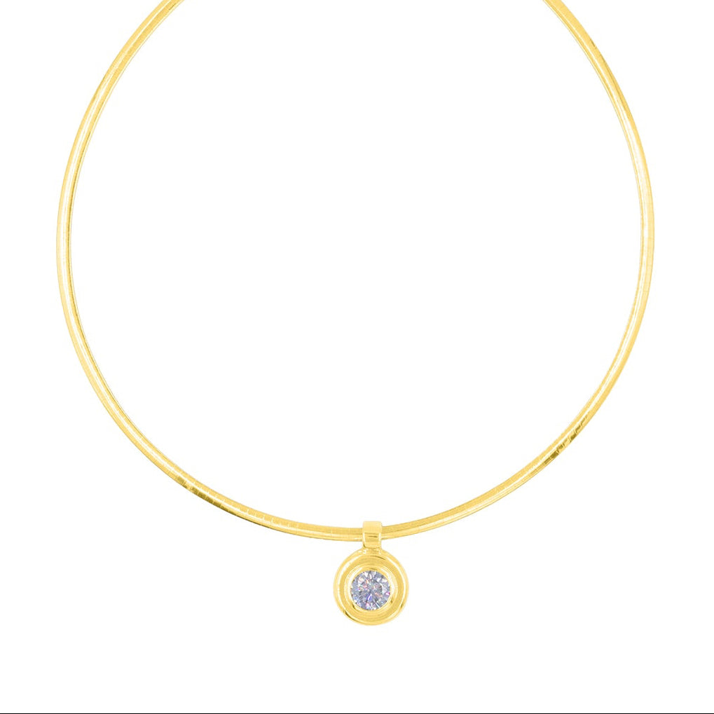 Palm Beach collar with double bezel set 14k yellow gold 2ct lab grown pendant Made in Palm Beach by design team Pelimingo