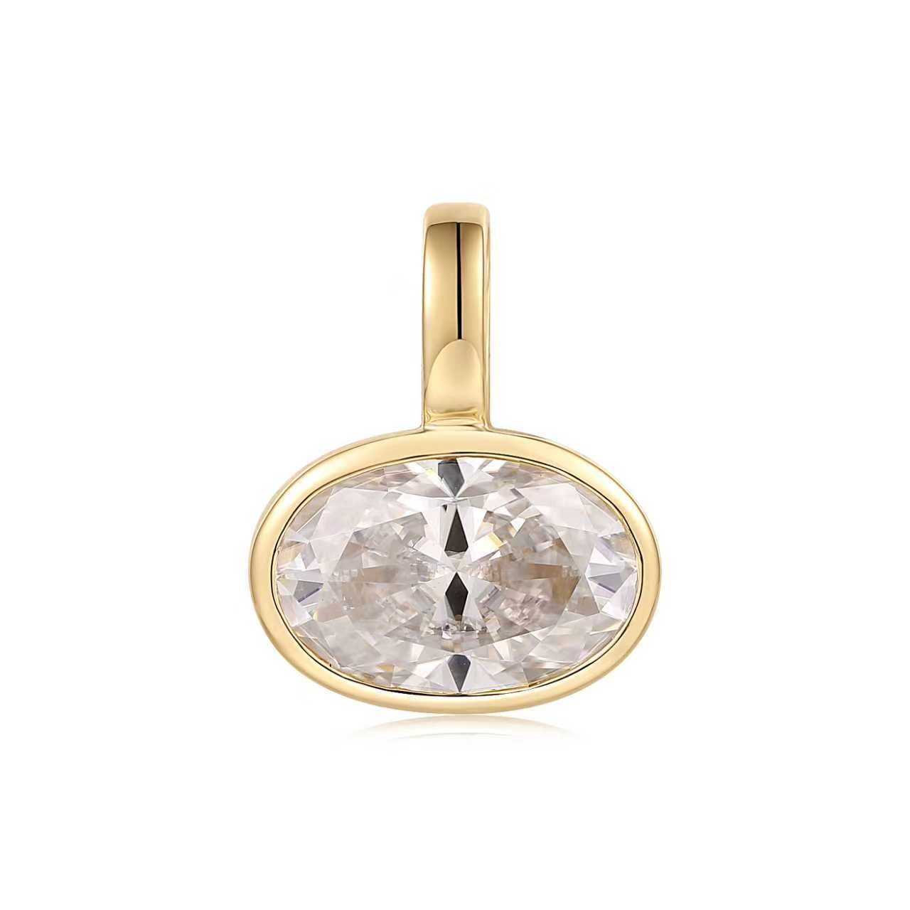 14k Yellow Gold oval diamond pendant / charm lab grown stone, 4ct, made by jewelry design team Pelimingo Palm Beach Florida fine jewelry, local business, women founded