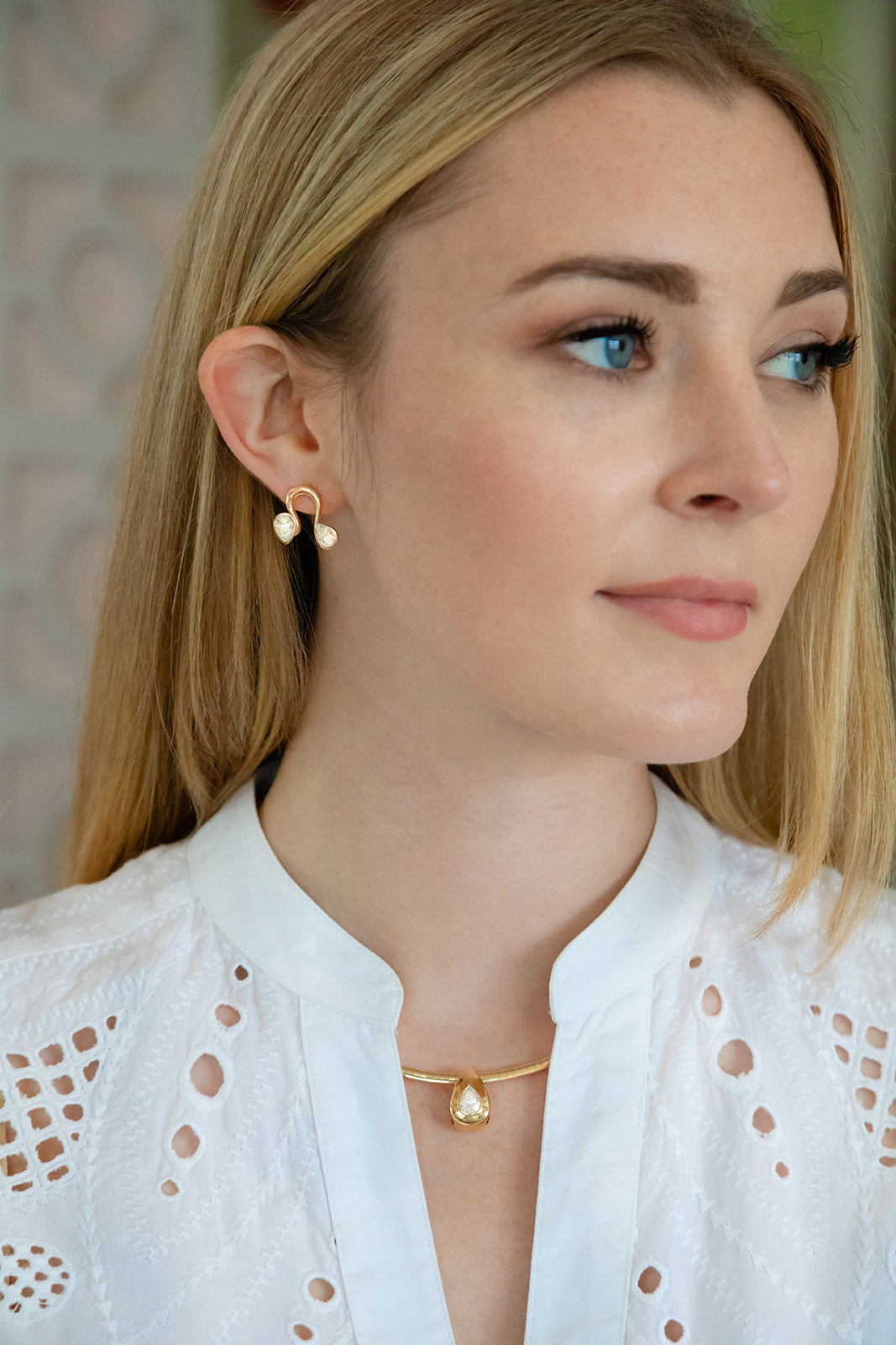 14K yellow gold petal / tear drop shape diamond drop in bezel setting.  Designed by jewelry makers in Palm Beach, Florida Pelimingo.  Local owned.  fine jewelry. women owned business