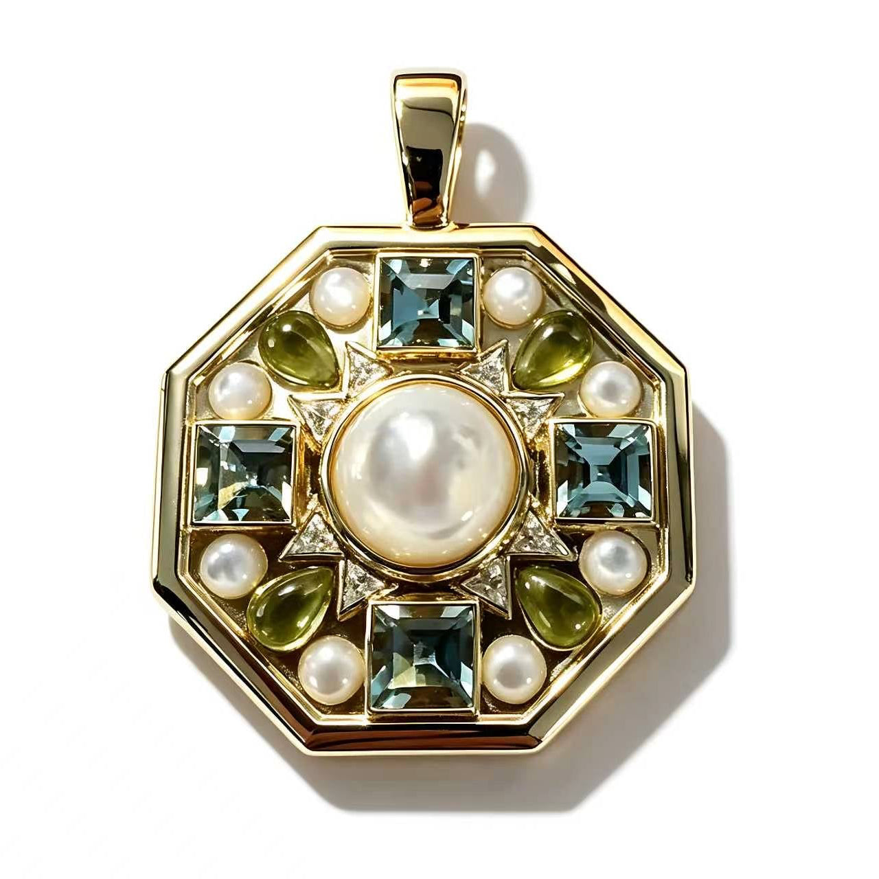 Sailor's Valentine Charm or pendant for necklace.  Worn on a long chain or short on a collar.  Engraved on backside.  Made in Palm Beach by local jewelry designers Pelimingo Palm Beach, Fine Jewelry