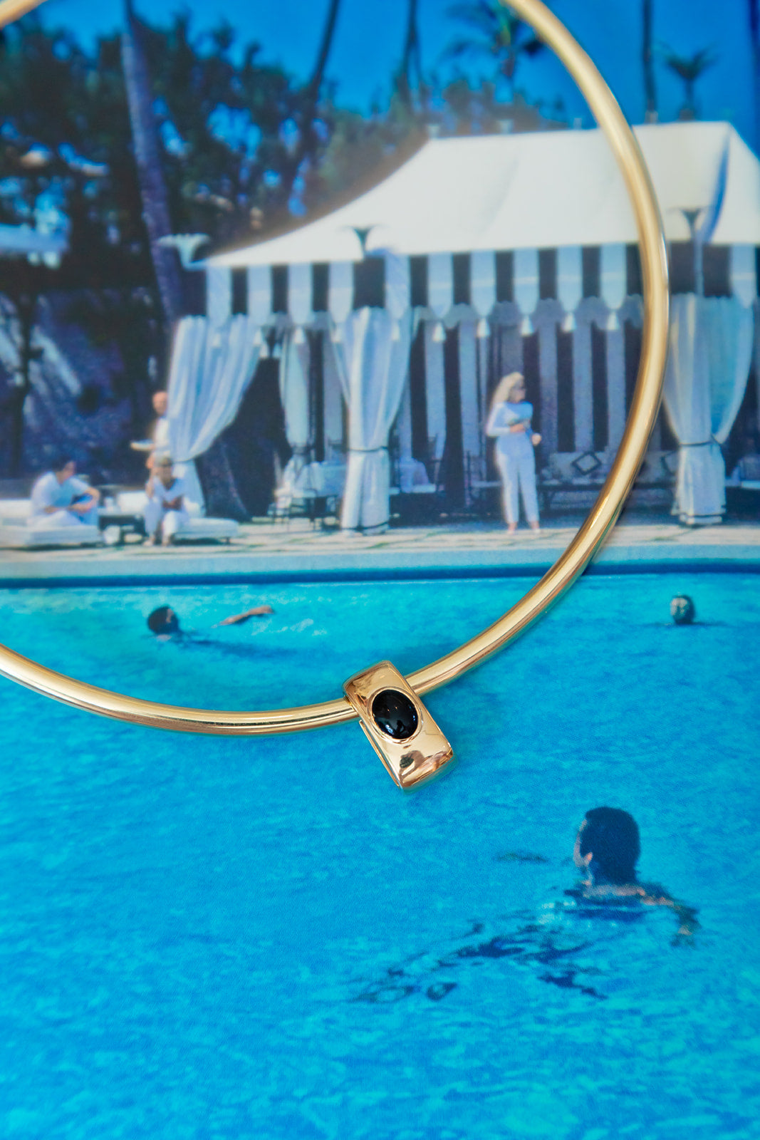 Gold Coast Tube Collar 18K Italian Gold Handmade approx. 15.5" Hallow inside.  Made to add all types of embellishments...set in Palm Beach poolside