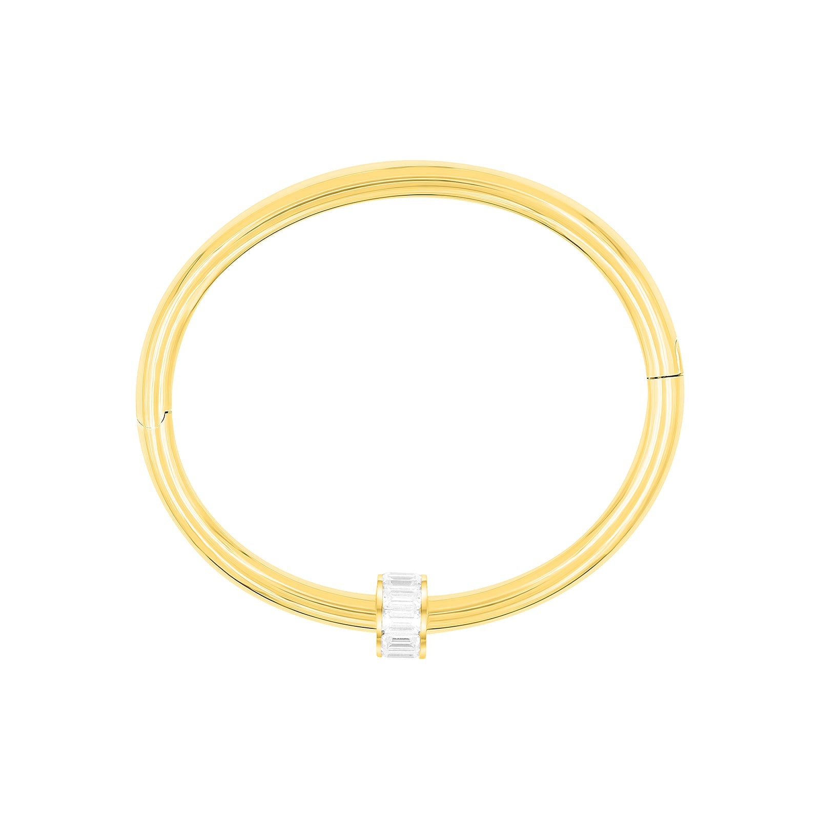 Diamond Rondelle Lab Grown set in 14K on our Perfect Bangle.  Made by local jeweler Pelimingo Palm Beach. Fine Jewelry.  Palm beach Style