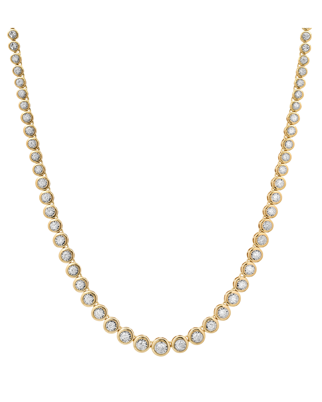 Diamond Bezel Tennis Necklace  set in 14K yellow gold with 1.5cts