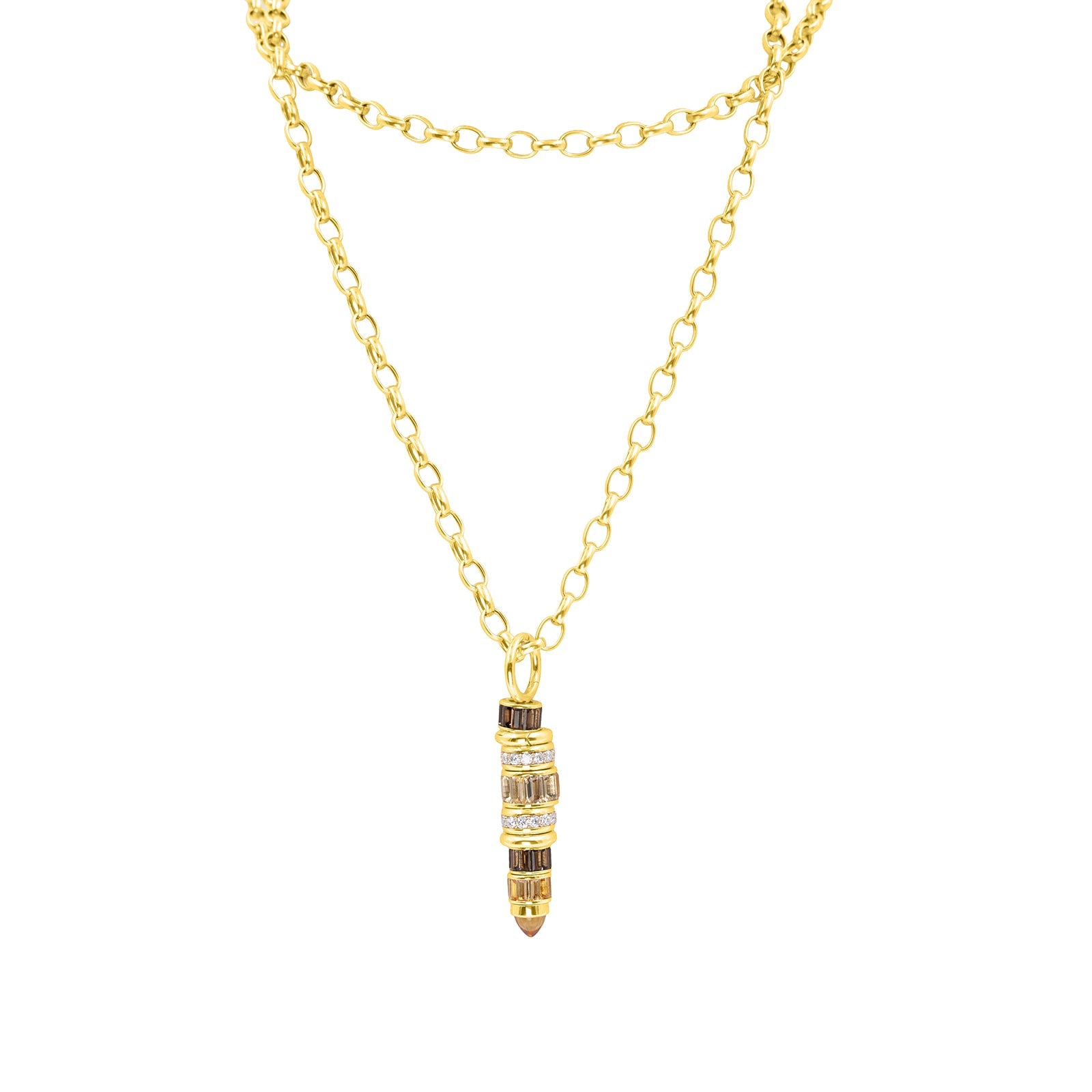 14 Yellow gold and semi-precious stones rondelle, smokey topaz rondelle.  Made by Palm Beach Design team Pelimingo.  Fine Jewelry.