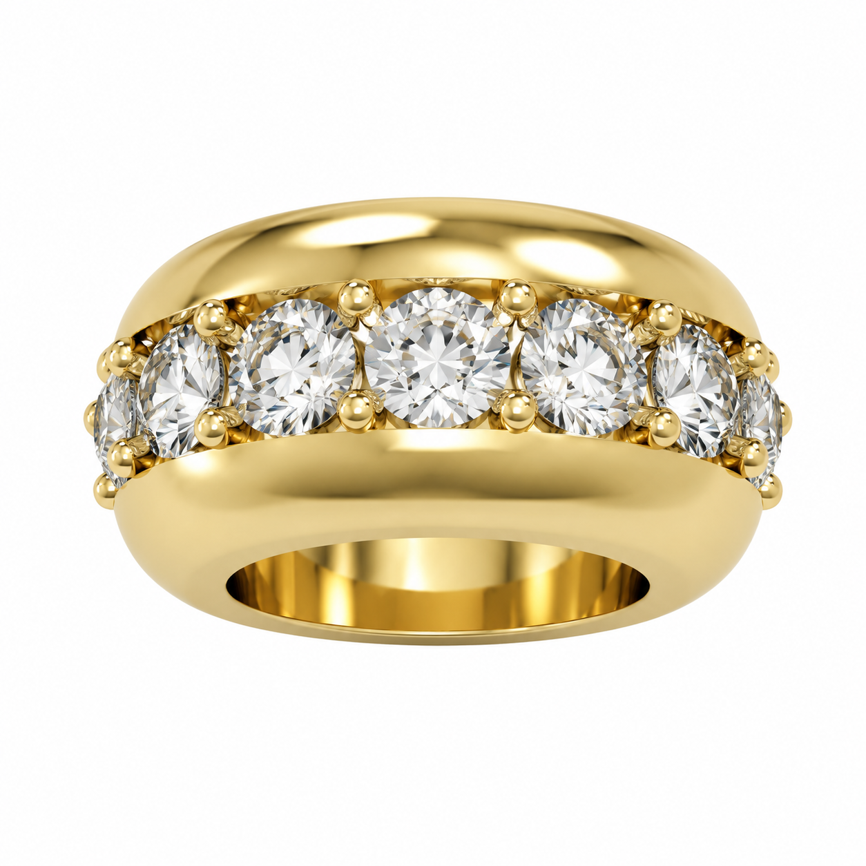 Gold ring with four diamonds on a white background